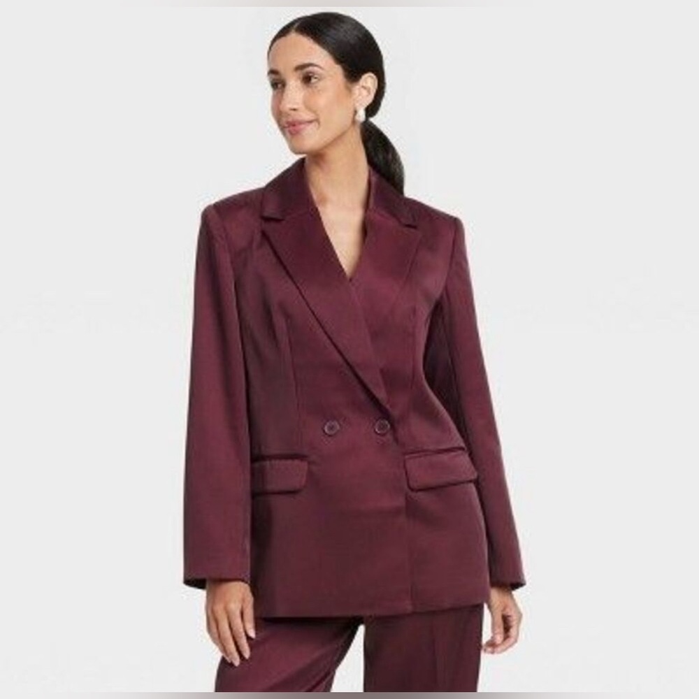 A New Day - Women's Structured Satin Blazer - A New Day Burgun Burgundy - Small